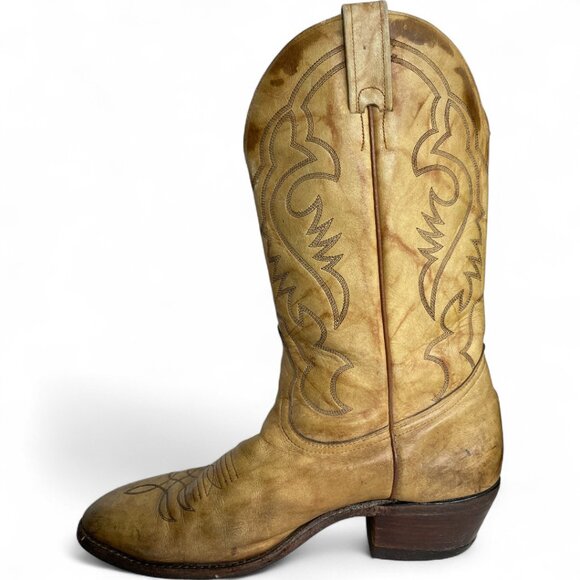 Boulet Leather Western Cowboy Boots Tan Marbled Men's 9 E - Picture 5 of 13